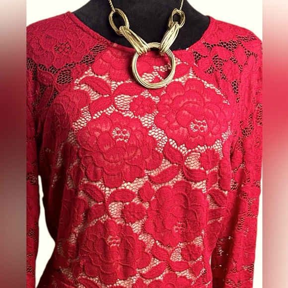 Brand: Rebecca B. Red lace dress, stretch size: 12 - Picture 3 of 11